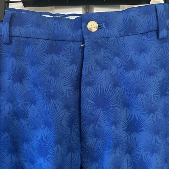 Peter Millar Men's Golf Shorts 34 Blue Geometric Chino Casual Summer
